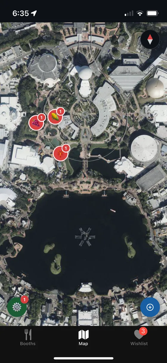 Interactive map showing only wishlisted booths filtered and highlighted