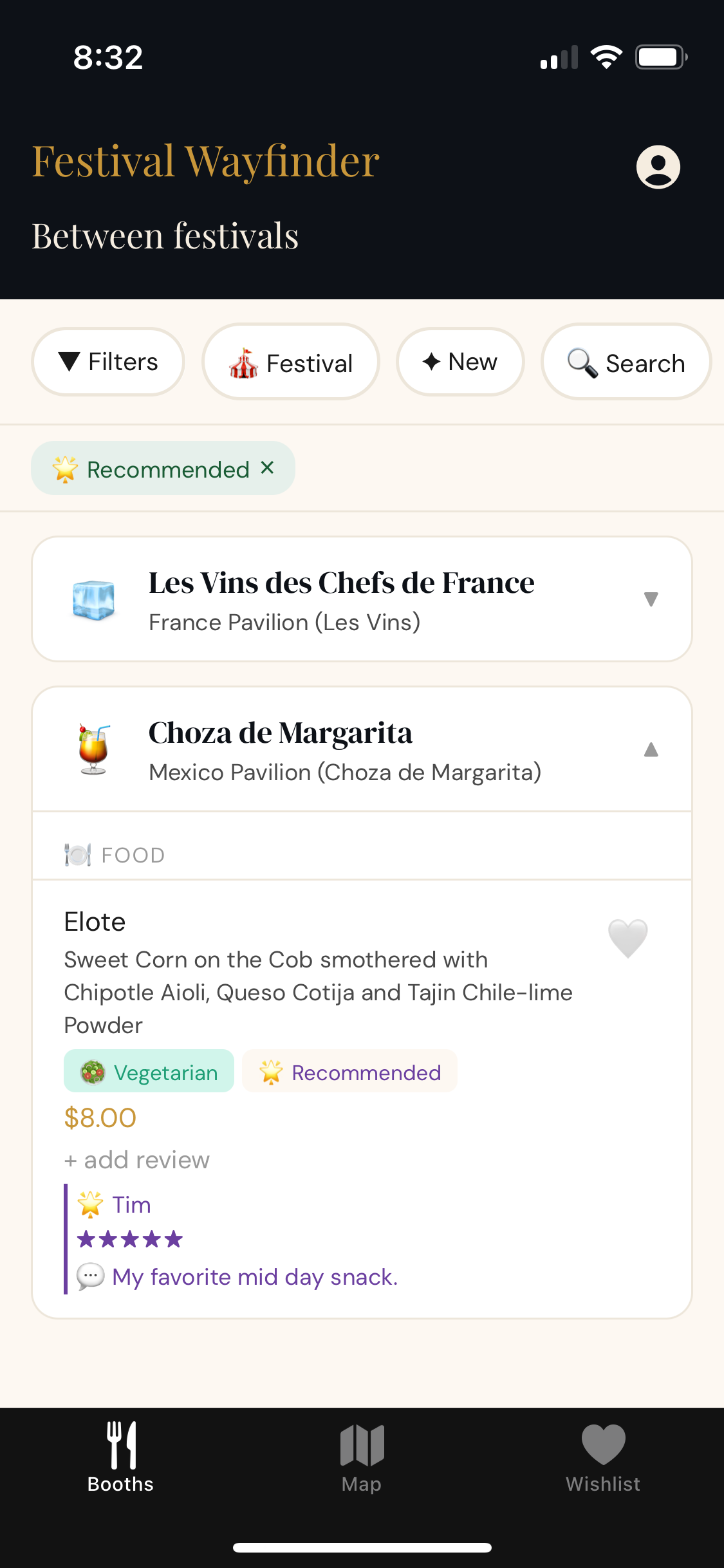 Recommendations showing top-rated dishes with reviewer insights and star ratings
