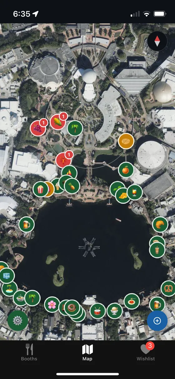 Festival Wayfinder GPS map showing all festival food booths across the EPCOT park